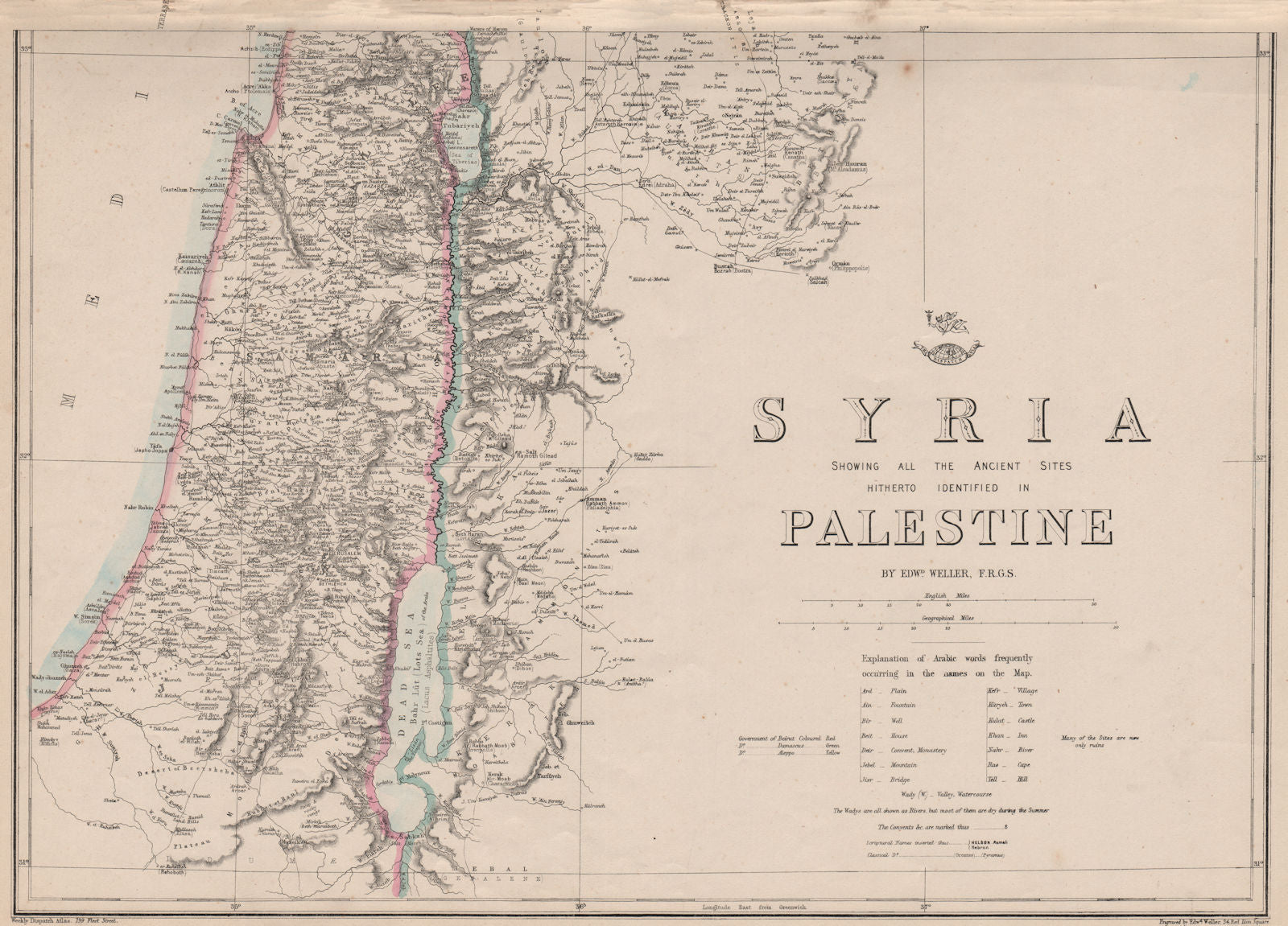 SYRIA/PALESTINE. Holy Land Israel. Scriptural & Classical names.WELLER 1862 map